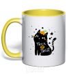 Mug with a colored handle Trick or treat cat yellow фото