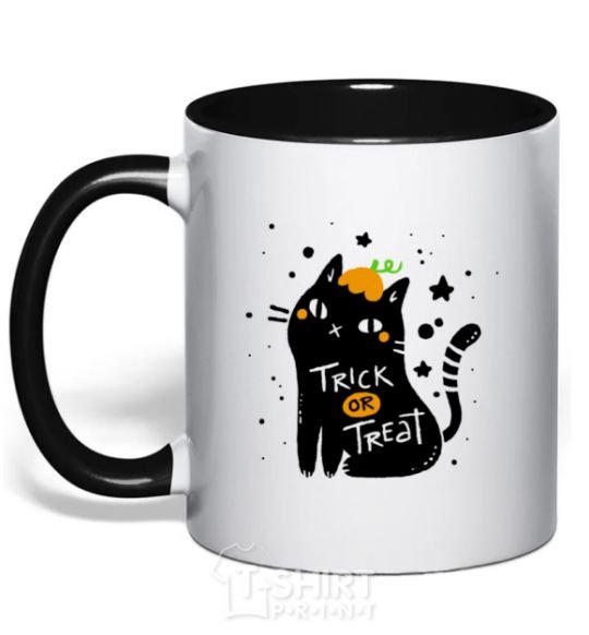 Mug with a colored handle Trick or treat cat black фото
