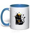Mug with a colored handle Trick or treat cat royal-blue фото