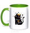 Mug with a colored handle Trick or treat cat kelly-green фото