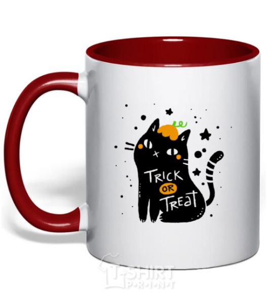 Чашка с цветной ручкой Trick or treat cat Красный фото
