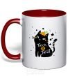 Mug with a colored handle Trick or treat cat red фото