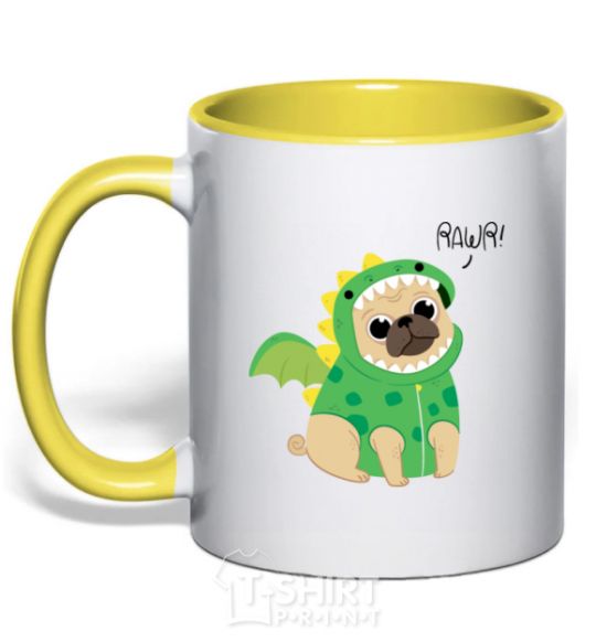 Mug with a colored handle Rawr yellow фото