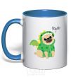 Mug with a colored handle Rawr royal-blue фото