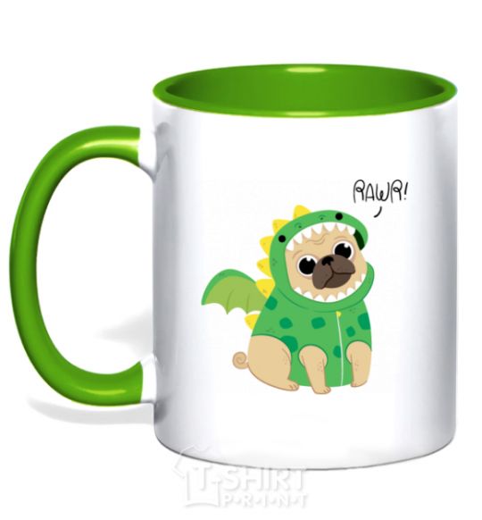 Mug with a colored handle Rawr kelly-green фото