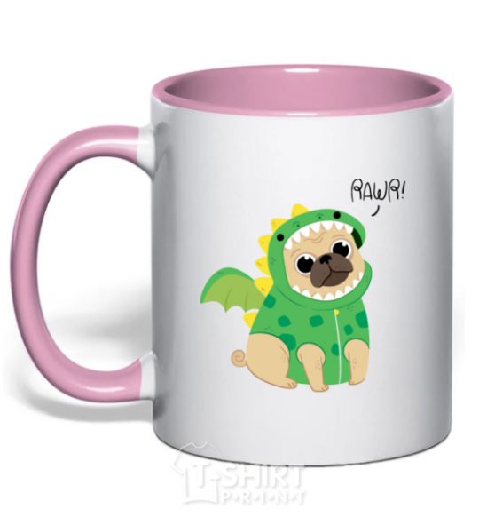 Mug with a colored handle Rawr light-pink фото