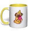 Mug with a colored handle Icecream pug yellow фото