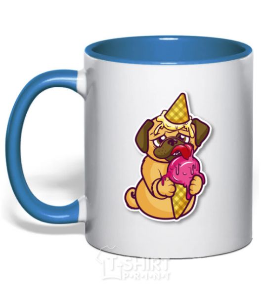 Mug with a colored handle Icecream pug royal-blue фото