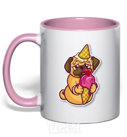 Mug with a colored handle Icecream pug light-pink фото