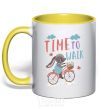 Mug with a colored handle Time to walk yellow фото