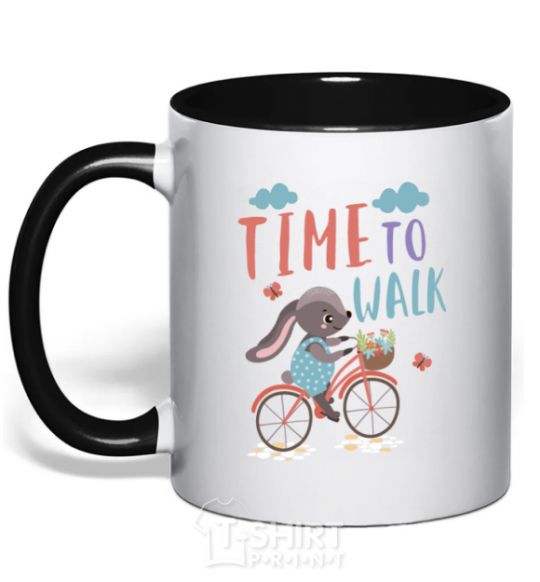 Mug with a colored handle Time to walk black фото