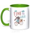 Mug with a colored handle Time to walk kelly-green фото