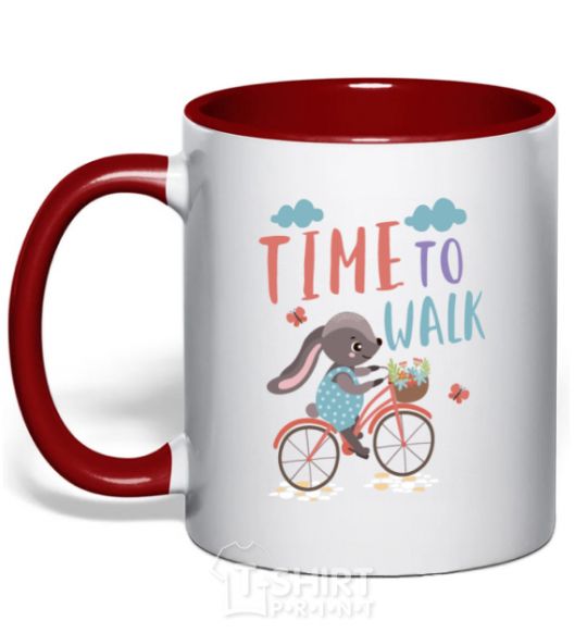 Mug with a colored handle Time to walk red фото