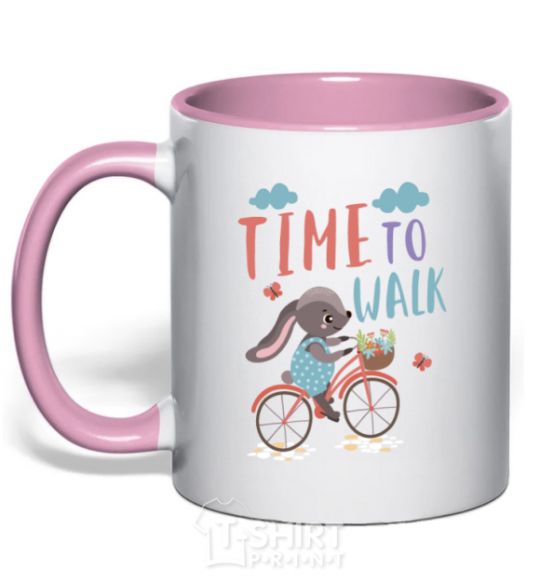 Mug with a colored handle Time to walk light-pink фото