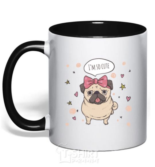 Mug with a colored handle I am so cute black фото