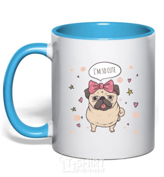 Mug with a colored handle I am so cute sky-blue фото