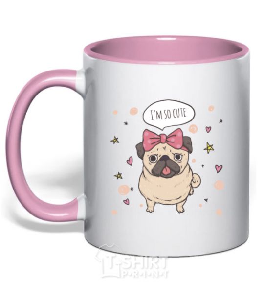 Mug with a colored handle I am so cute light-pink фото