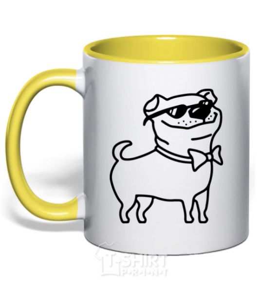 Mug with a colored handle Cool dog yellow фото