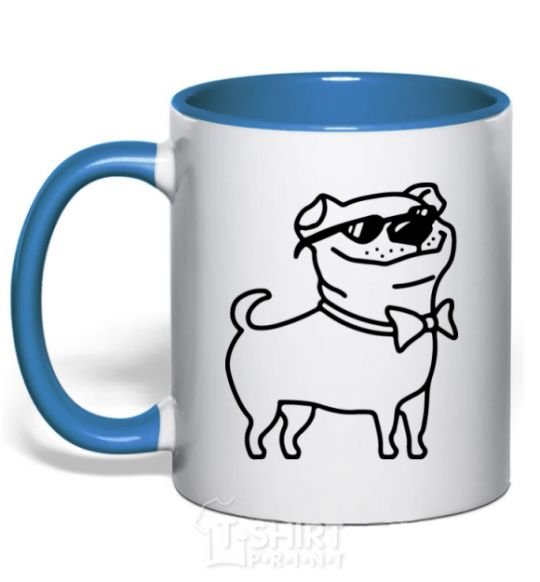 Mug with a colored handle Cool dog royal-blue фото