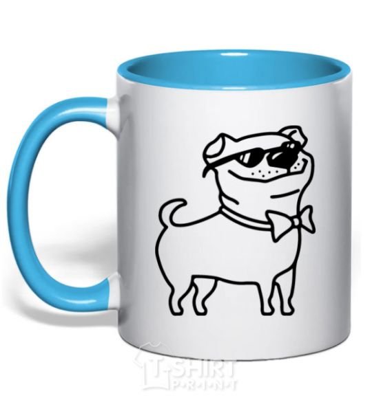Mug with a colored handle Cool dog sky-blue фото