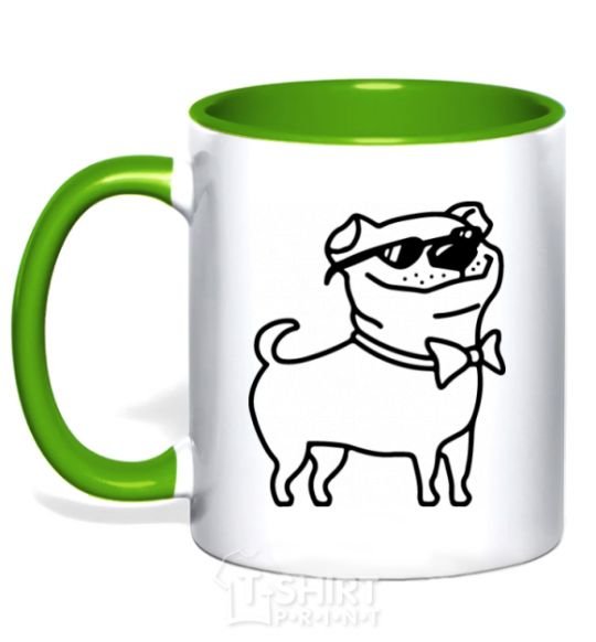 Mug with a colored handle Cool dog kelly-green фото