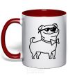 Mug with a colored handle Cool dog red фото