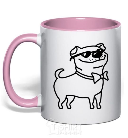 Mug with a colored handle Cool dog light-pink фото