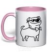 Mug with a colored handle Cool dog light-pink фото