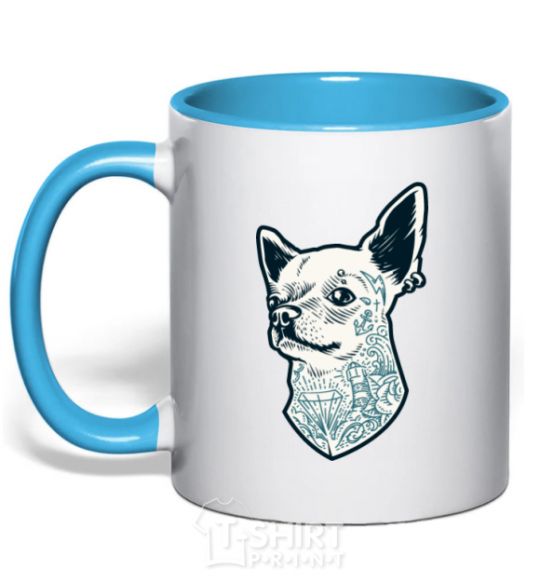 Mug with a colored handle The dog sky-blue фото