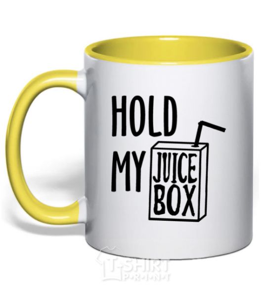 Mug with a colored handle Hold my juicebox yellow фото
