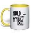 Mug with a colored handle Hold my juicebox yellow фото