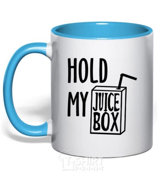 Mug with a colored handle Hold my juicebox sky-blue фото