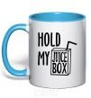 Mug with a colored handle Hold my juicebox sky-blue фото