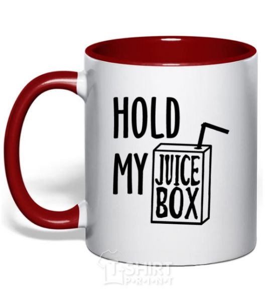 Mug with a colored handle Hold my juicebox red фото