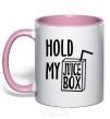 Mug with a colored handle Hold my juicebox light-pink фото
