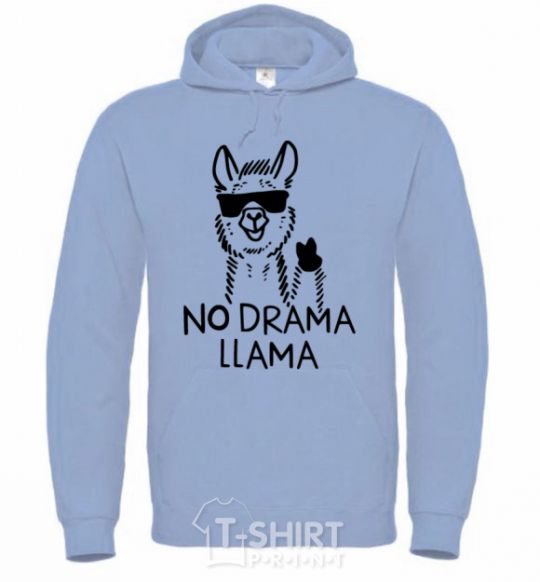 Men`s hoodie No drama llama sky-blue фото