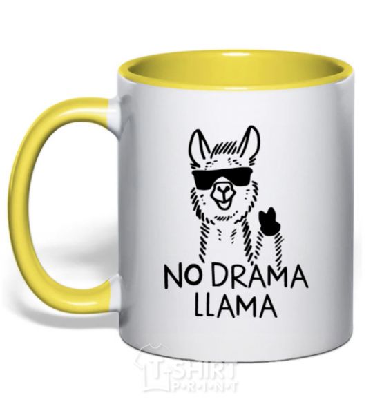 Mug with a colored handle No drama llama yellow фото