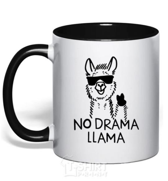 Mug with a colored handle No drama llama black фото