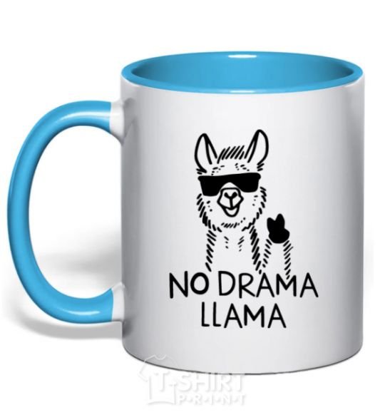 Mug with a colored handle No drama llama sky-blue фото