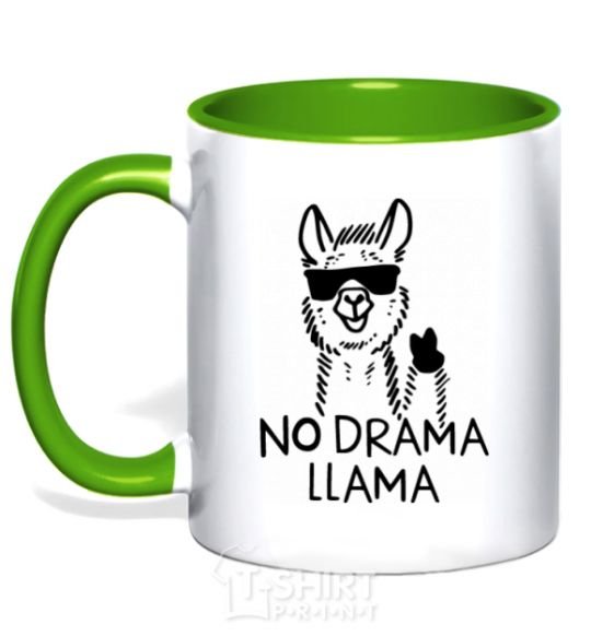 Mug with a colored handle No drama llama kelly-green фото