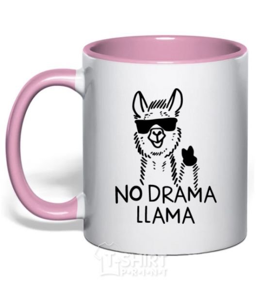 Mug with a colored handle No drama llama light-pink фото