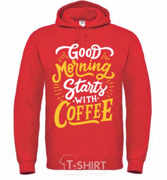 Men`s hoodie Good morning starts with coffee bright-red фото