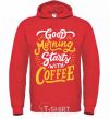 Men`s hoodie Good morning starts with coffee bright-red фото