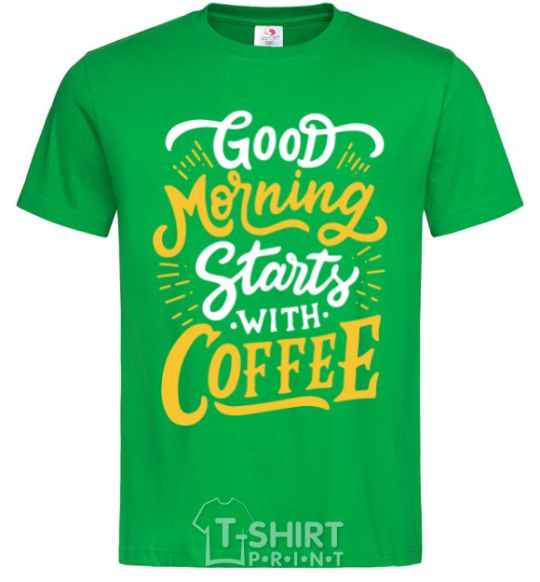 Men's T-Shirt Good morning starts with coffee kelly-green фото