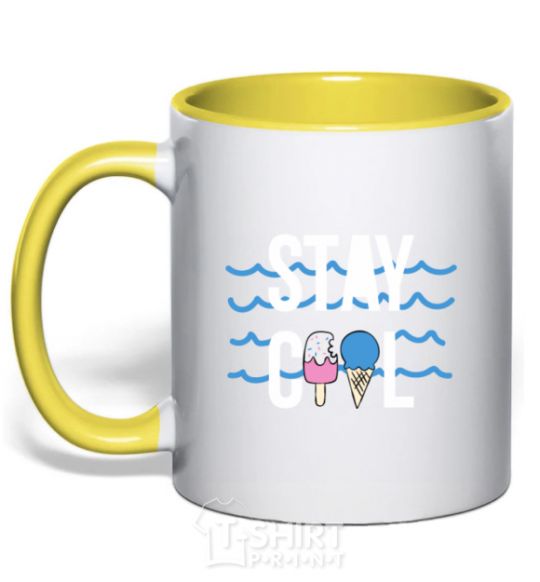 Mug with a colored handle Stay cool yellow фото