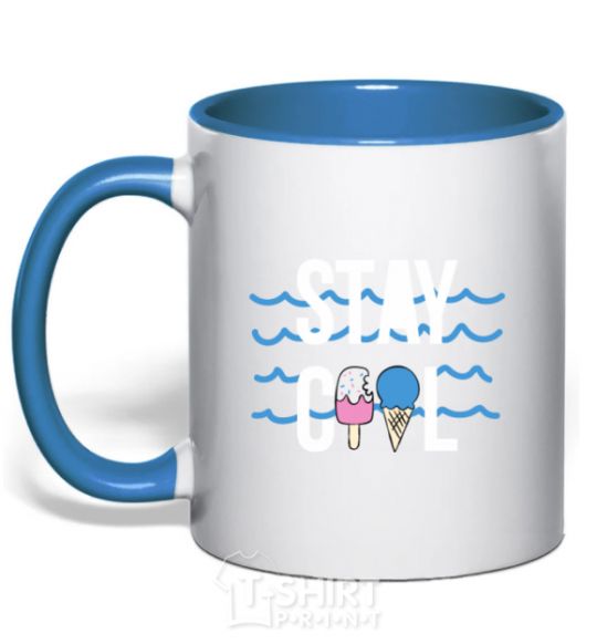 Mug with a colored handle Stay cool royal-blue фото