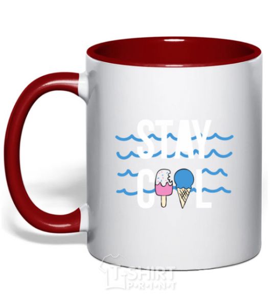 Mug with a colored handle Stay cool red фото