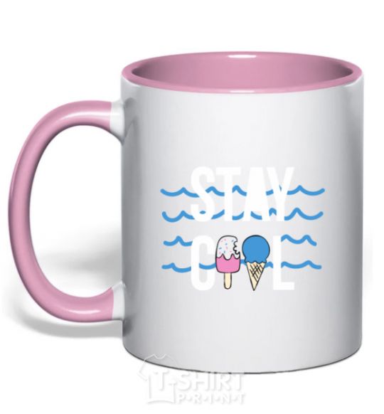 Mug with a colored handle Stay cool light-pink фото