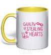 Mug with a colored handle Guilty of stealing hearts yellow фото