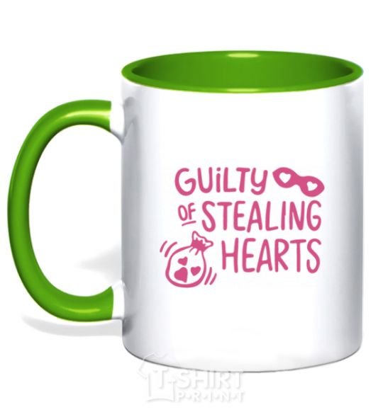 Mug with a colored handle Guilty of stealing hearts kelly-green фото